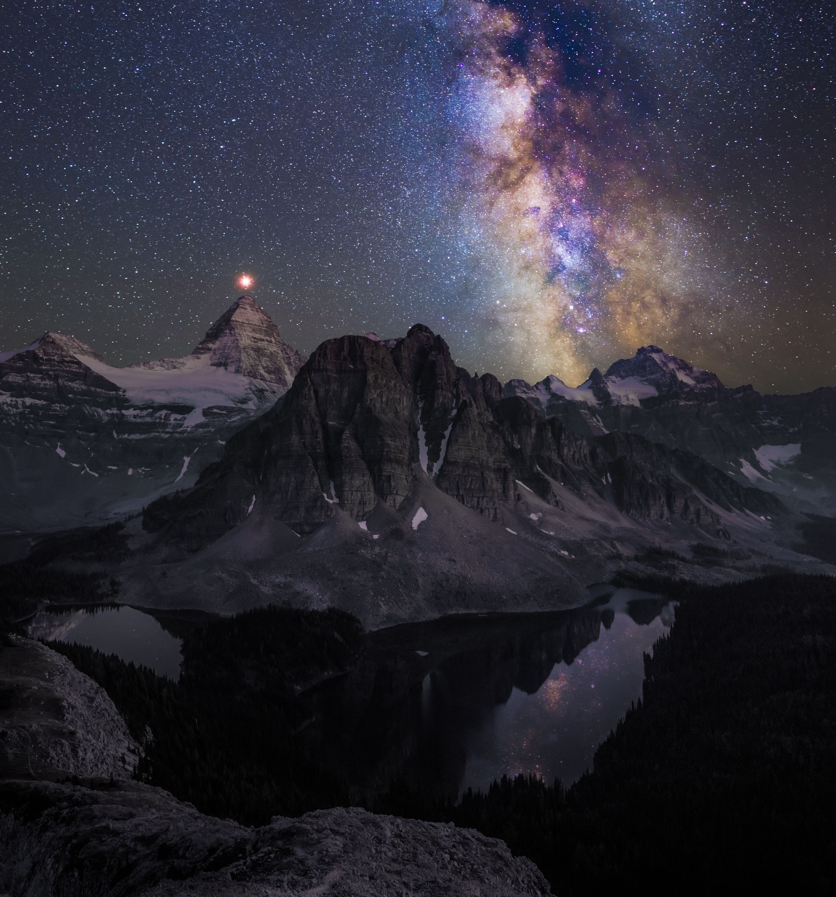 Mars, Assiniboine, and the Milky Way